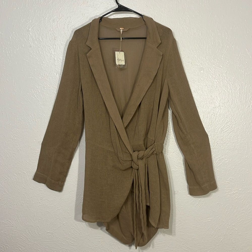 FREE PEOPLE Knit Mesh Long Romper Light Brown Size Large